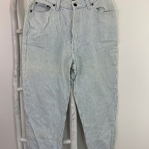 Vintage 1980s Levis 501 Button Fly Engineer Stripe Jeans Levis 17501 Striped Denim Five Pocket Jeans High Waist Railroad Stripe Made USA image 1