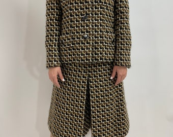 1960s Cardinali Two Piece Split Skirt Suit Marilyn Lewis Mod Wool Check Jacket and Skirt