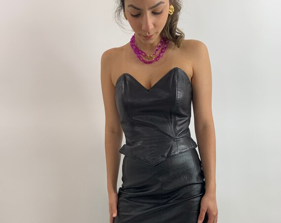 Black Leather Bustier/80s Bustier/Black Leather Co