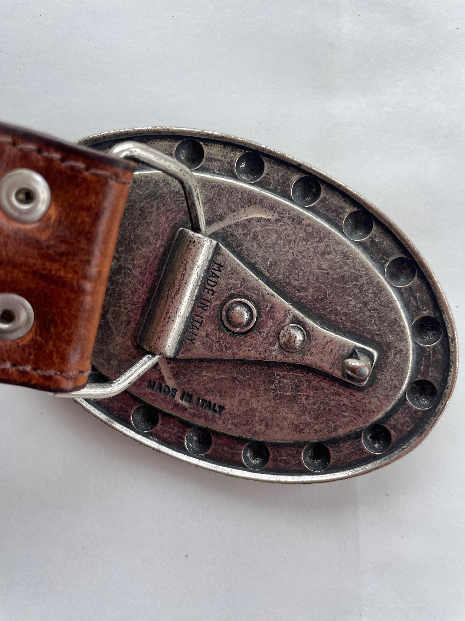 Vintage BRAVE BELTWORKS Brown Leather Belt Vintage BRAVE Beltworks Belt Leather Brass Buckle Made in Ca main image 3