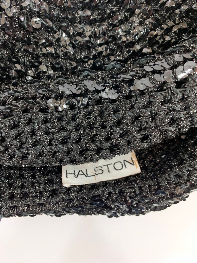 Vintage 1970s Black Lurex Halston Cloche Hat Retro Disco Skull Cap Black Lurex Yarn Shimmery Crochet Designer Hat