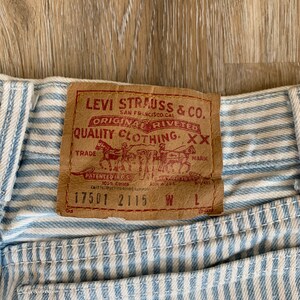 Vintage 1980s Levis 501 Button Fly Engineer Stripe Jeans Levis 17501 Striped Denim Five Pocket Jeans High Waist Railroad Stripe Made USA image 3