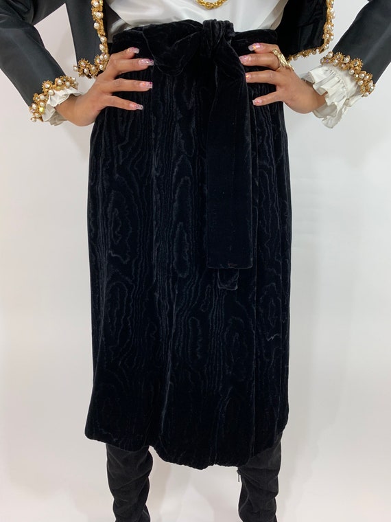 Vintage Black Velvet Skirt/Black Velvet Midi Skirt