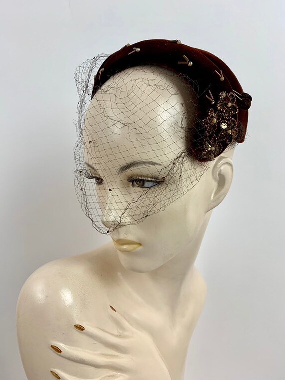 Vintage 1950s Wine Velvet Curved Crown/Velvet Chap