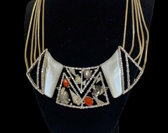 1990's Alexis Bittar Semi Precious Stones Collar Necklace Art Deco Bib Necklace