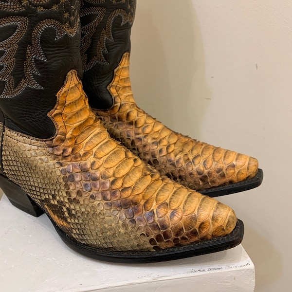 Vintage 1990er Jahre Python Cowgirl Boot Two Tone Western Boot Registered Cowboy Boot Größe 38