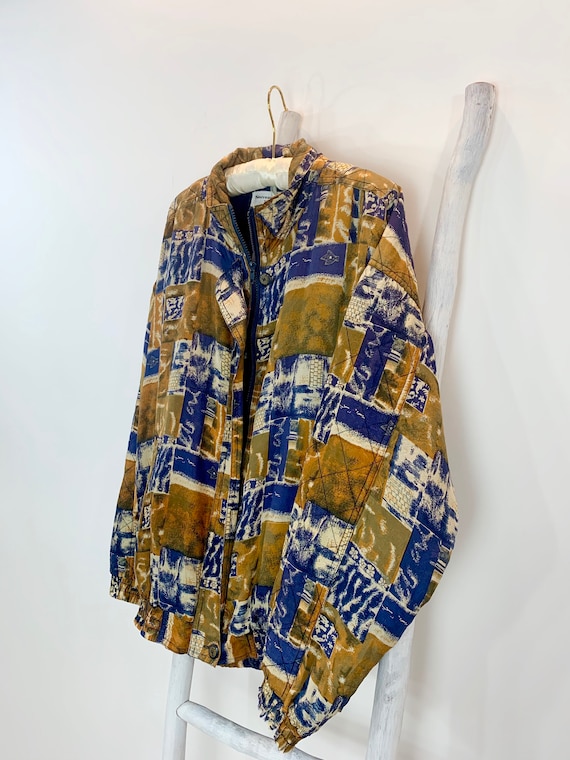Vintage Silk Print Bomber Jacket Lightweight 90's