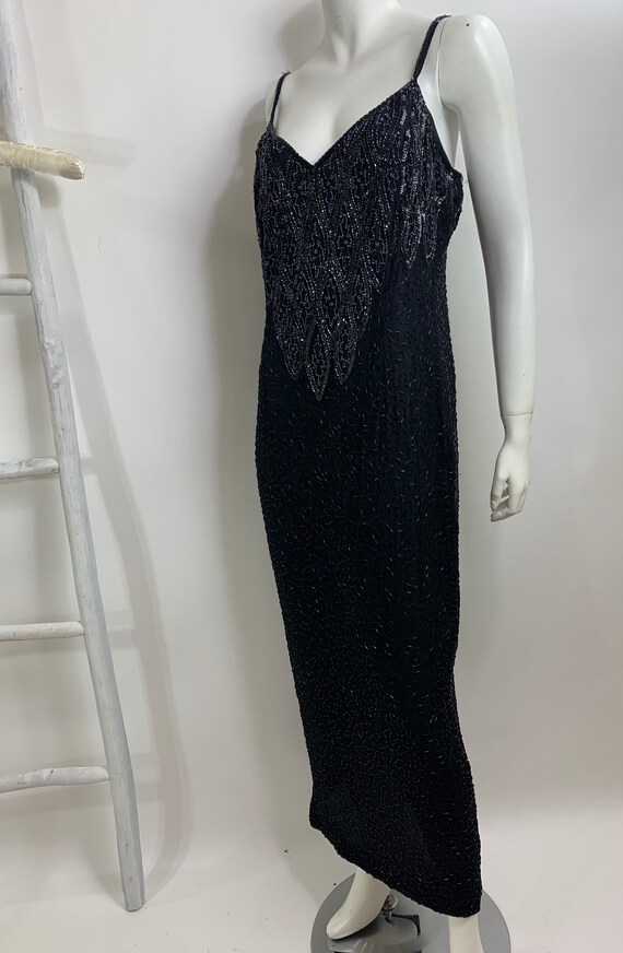 slate blue dress Long Mermaid Prom with Beaded Embroidery Size:us 8 0901 V-neck jersey dress -