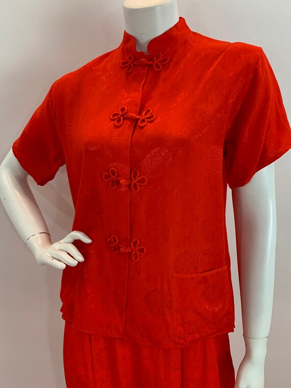 Vintage 1950 60s Chinese Red Pajama Set/Midcentury