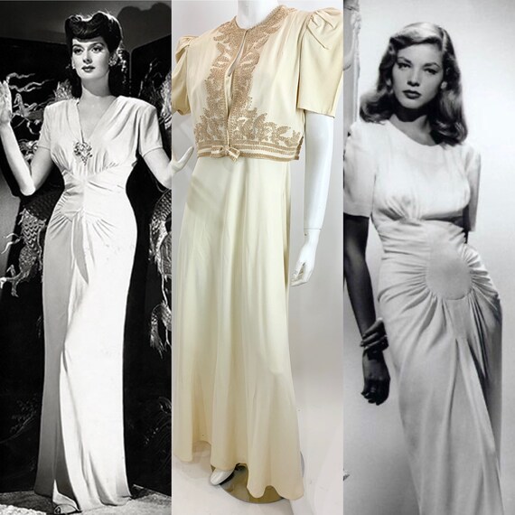 Vintage 1940’s Ivory Crepe long Backless Dress and