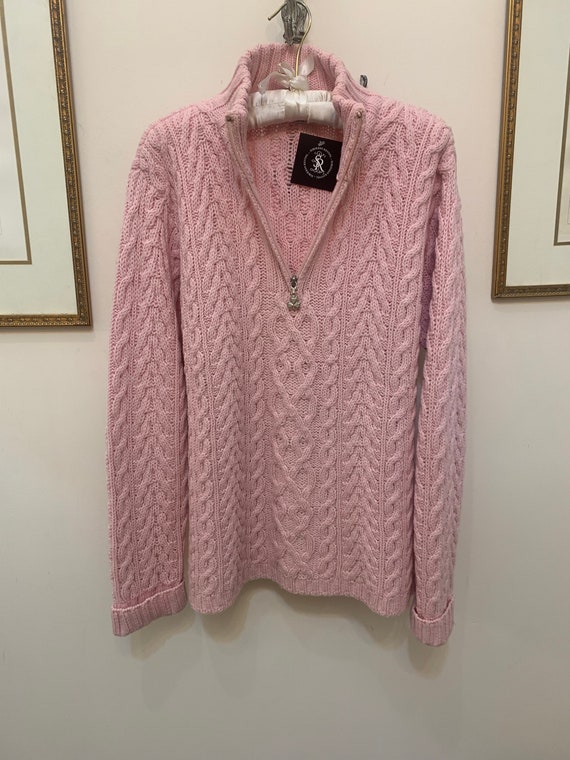 Vintage Aran Crafts Wool Cable Irish Sweater Pink… - image 4