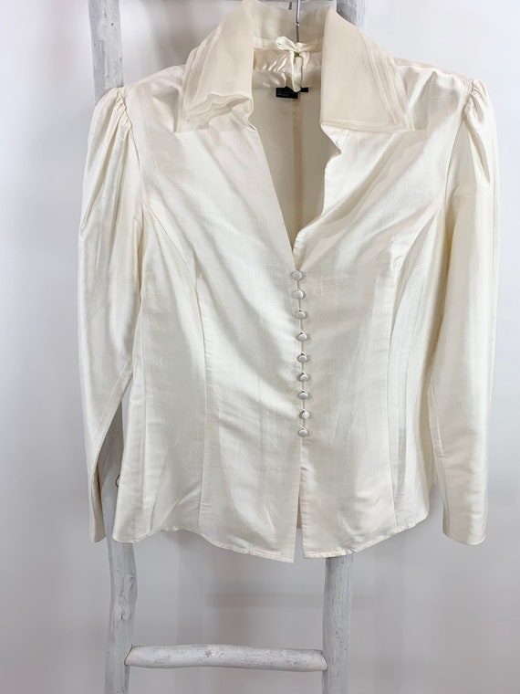 Vintage 80s Silk Shantung Organza Collar Blouse