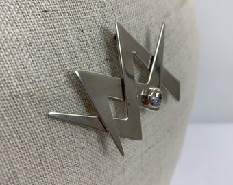 Large 1980s Modernist Geometric Sterling Silver Pin 80's 925 Mexican Silver Abstract Lighting Bolt Brooch Boomerang Pin