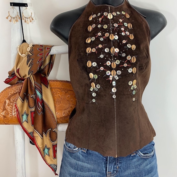 Vintage Medium Brown Suede Leather Bohemian Coache