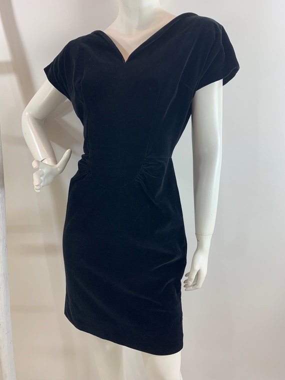 Vintage 1950s Cocktail Dress 1960s Black Velvet W… - image 1