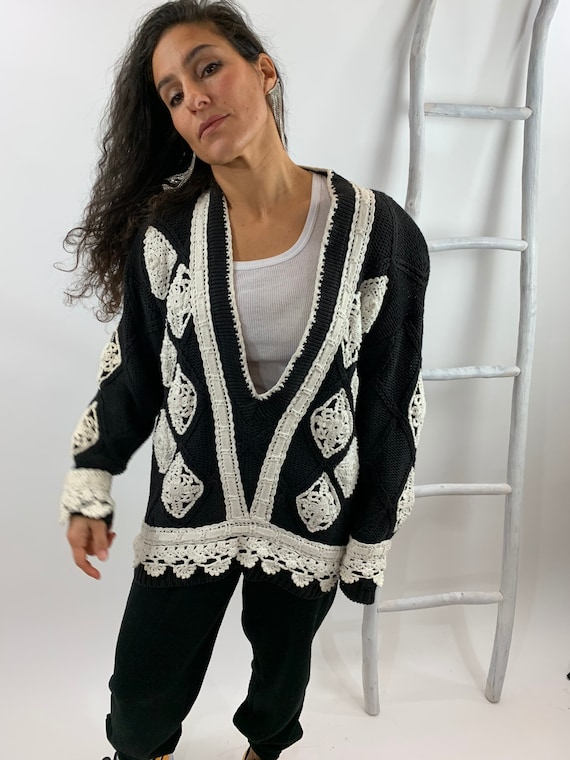 Vintage 1980s Doily Sweater Oversized Exaggerated