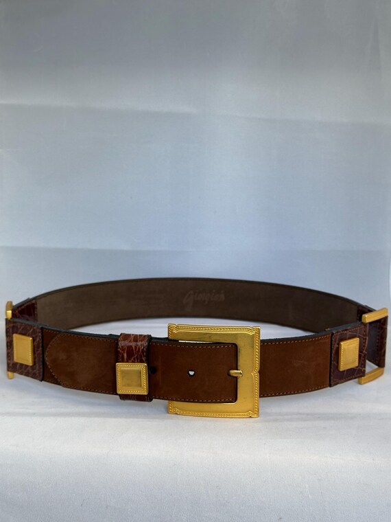 Vintage Brown Suede and Alligator Leather Belt with Fur Accent SAKS FIFTH AVENUE Vintage Brown Leather Alligator Embossed  main image 2