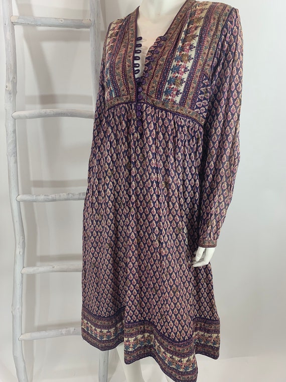 Vintage 1970’s Indian Hippie Dress Indian Block Pr