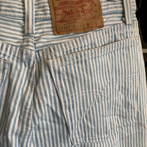 Vintage 1980s Levis 501 Button Fly Engineer Stripe Jeans Levis 17501 Striped Denim Five Pocket Jeans High Waist Railroad Stripe Made USA image 6