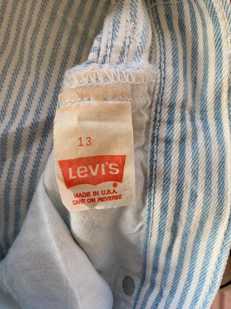 Vintage 1980s Levis 501 Button Fly Engineer Stripe Jeans Levis 17501 Striped Denim Five Pocket Jeans High Waist Railroad Stripe Made USA image 5