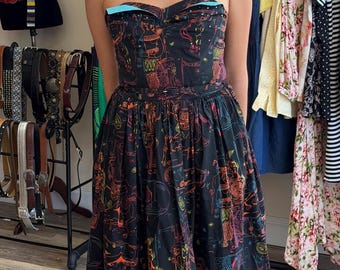 Zeldzame Iliad Novelty-jurk met print uit de jaren 50 van Sue Mason Jr voor Saba of California