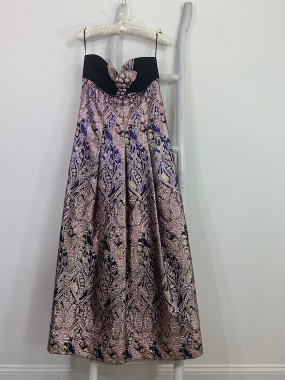 1980s Rare Eugene Alexander Velvet Brocade Ball Gown Lurex Brocade