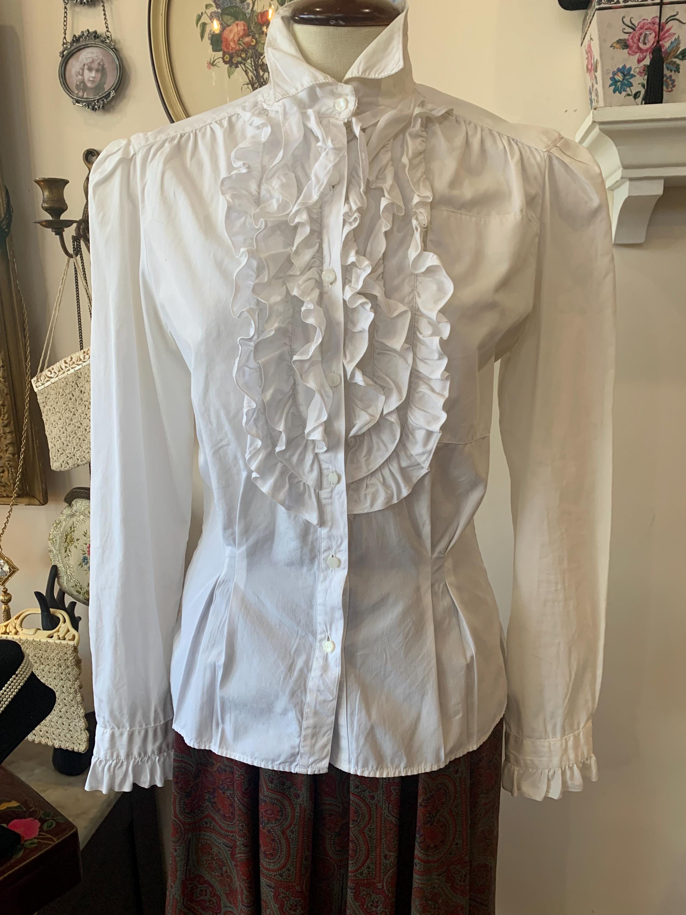 White Ruffle Blouse - Etsy