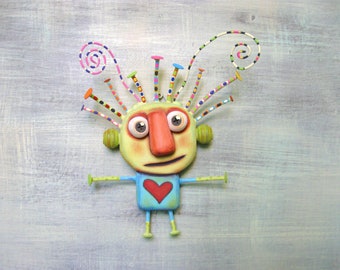 Whimsical Wall Art, MADE to ORDER, 'Hug Nugget', Handcrafted  Found Object Sculpture, Wood Carving