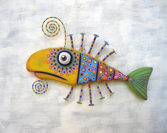 Fish Wall Art, MADE to ORDER, 'Dapper Snapper', Handcrafted Found Object Sculpture, Wood Carving