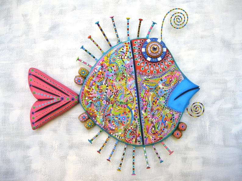Scribble Fish, Fish Wall Art, Fish Carving, Found Object Fish Sculpture, Whimsical Fish Art, Abstract Fish Art, Marine Art, by FigJamStudio image 1