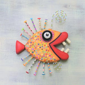 Fish Wall Art, MADE to ORDER, 'Golden Piranha', Handcrafted Found Object Sculpture, Wood Carving