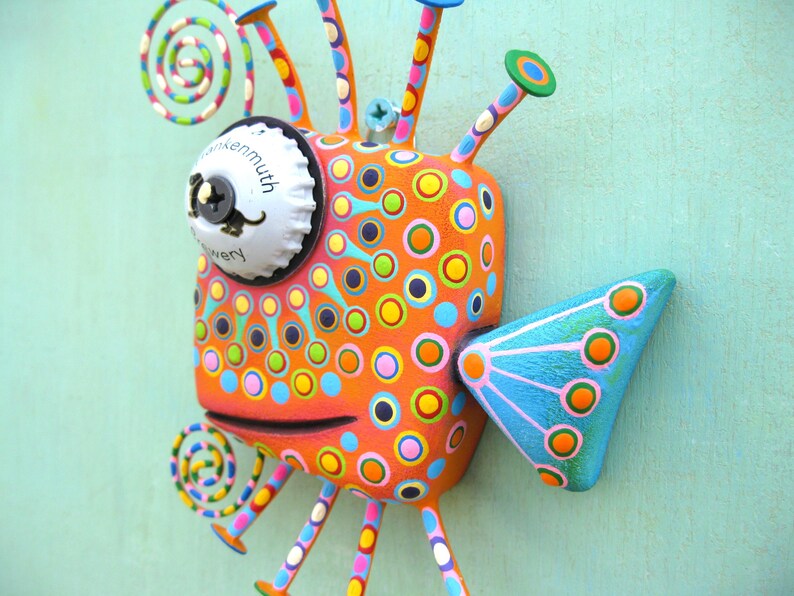 Whimsy Object Whimsical Fish Wall Art, 'gill Guppy', Handcrafted Found Object ...