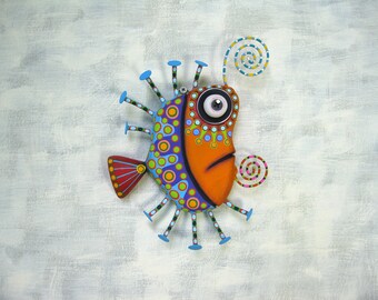 Louis Guppy, Fish Wall Art, Fish Carving, Found Object Fish Sculpture, Whimsical Fish Art, Wooden Fish Art, Marine Art, by FigJamStudio