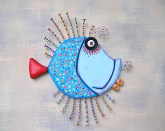 Too Blue Bluegill, MADE to ORDER, Fish Wall Art, Fish Carving, Found Object Fish Sculpture, Wooden Fish Art, Marine Art, by FigJamStudio