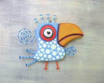 Bird Wall Art, MADE to ORDER, 'Blue Crow', Wood Carving, Found Object Sculpture