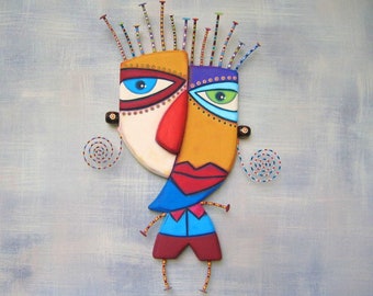 Pablo, MADE to ORDER, Abstract Wall Art, Figure Carving, Art Doll, Found Object Wall Sculpture, Wood Carving, by FigJamStudio