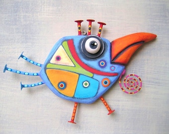 Bird Wall Art, MADE to ORDER, 'Art Chick', Handmade Wooden Chicken, Found Object Sculpture