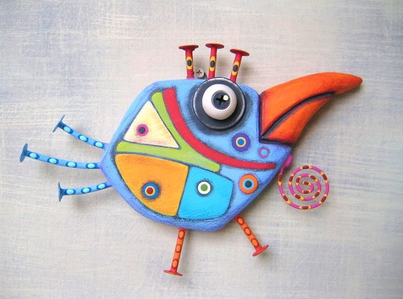 Bird Wall Art, MADE to ORDER, 'Art Chick', Handmade Wooden Chicken, Found Object Sculpture