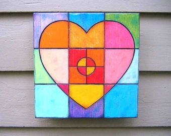 Warm Heart, Wood Wall Sculpture, Heart Wall Art, Wood Carving, Heart Carving, Painting on Wood, Contemporary Art, by FigJamStudio