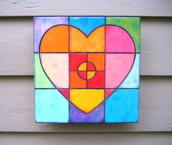 Heart Wall Art, Warm Heart, Wood Heart Sculpture, Wood Carving, Heart Carving, Painting on Wood, Painted Heart Art, by FigJamStudio