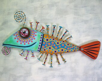 Fish Wall Art, MADE to ORDER, 'Tuna Laguna', Wood Carving, Found Object Sculpture