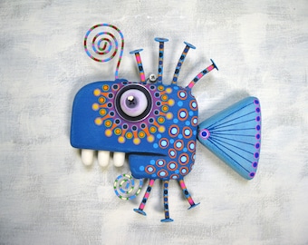 Fish Wall Art, MADE to ORDER, 'Bucky Minnow', Handcrafted Found Object Sculpture, Wood Carving