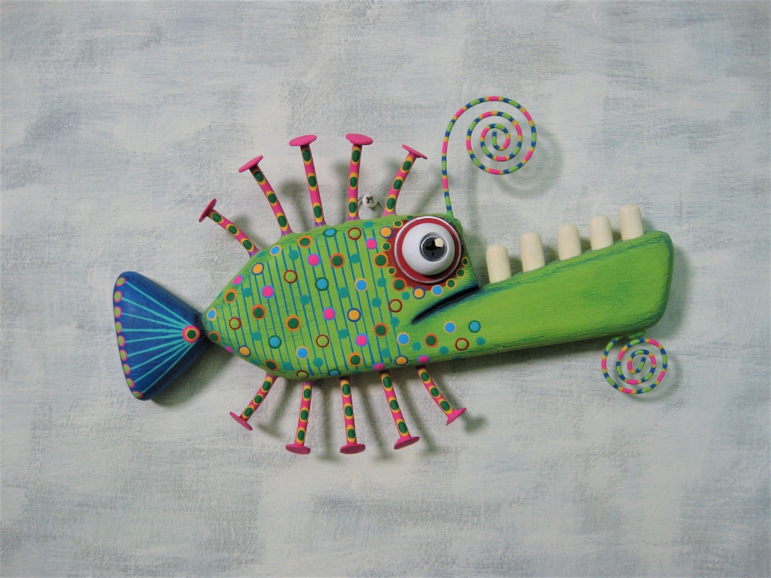 Green Anchovy, MADE to ORDER, Fish Wall Art, Found Object Fish