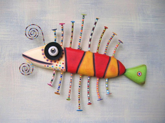 Fish Wall Art, MADE to ORDER, 'Little Barracuda', Wood Carving, Handmade Found Object Sculpture