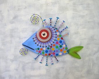 Arte mural de peces, HECHO A PEDIDO, 'Fancy Snapper', Talla de madera, Escultura de objeto encontrado