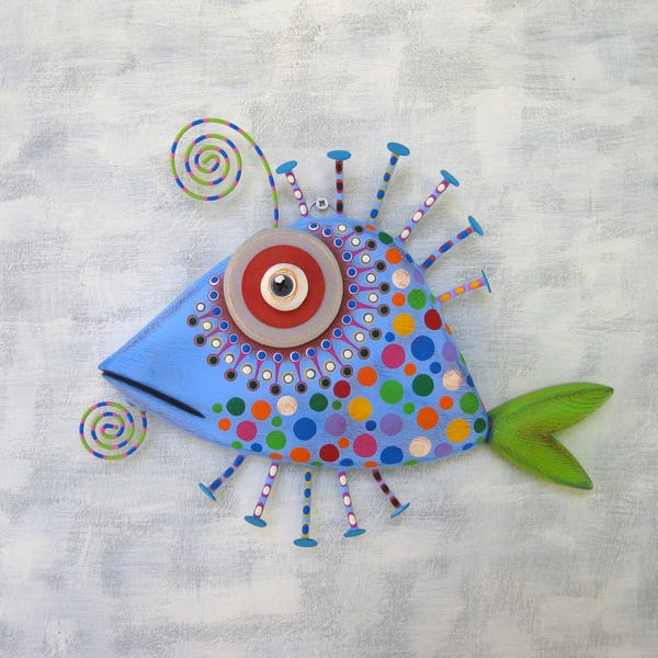 Fish Wall Art, MADE to ORDER, 'Fancy Snapper', Wood Carving, Found Object Sculpture