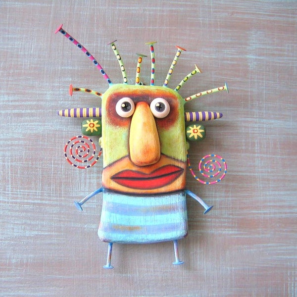 Johnny Troll, MADE to ORDER, Troll Wall Art, Outsider Art, Painted Sculpture, Wood Carving, Art Doll, by FigJamStudio