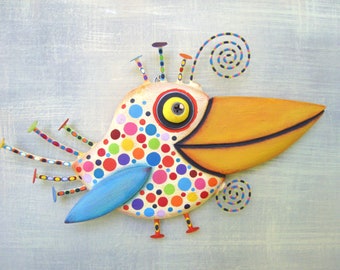 Festive Kookaburra, MADE to ORDER, Bird Wall Art, Bird Carving, Found Object Art, Wooden Bird Art, Whimsical Bird Art, by FigJamStudio
