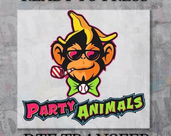 Funny Baseball Monkey DTF Transfer, Party Animals Shirt Heat Transfer, Retro Groovy Cartoon Banana Ready to Press