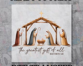 Nativity Scene DTF Transfer: Retro Christmas Shirt Print, Ready To Press